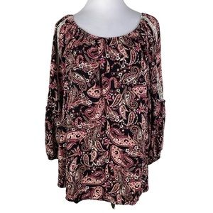 Established 1946 -- Rich Pink-toned Long Sleeve Paisley Tunic /26W